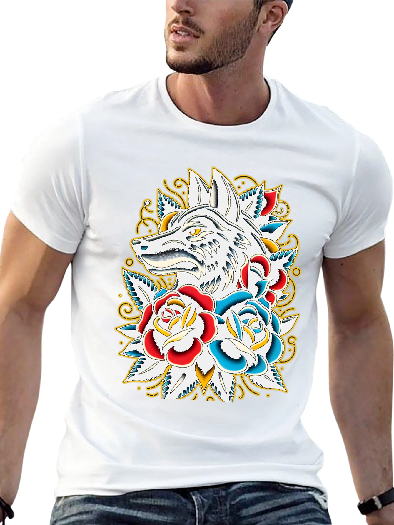 Wolf & Roses Graphic T-Shirt - Black