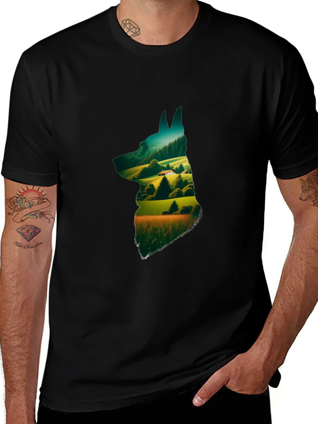 Nature Dog Graphic Tee - Stylish Black Cotton Shirt