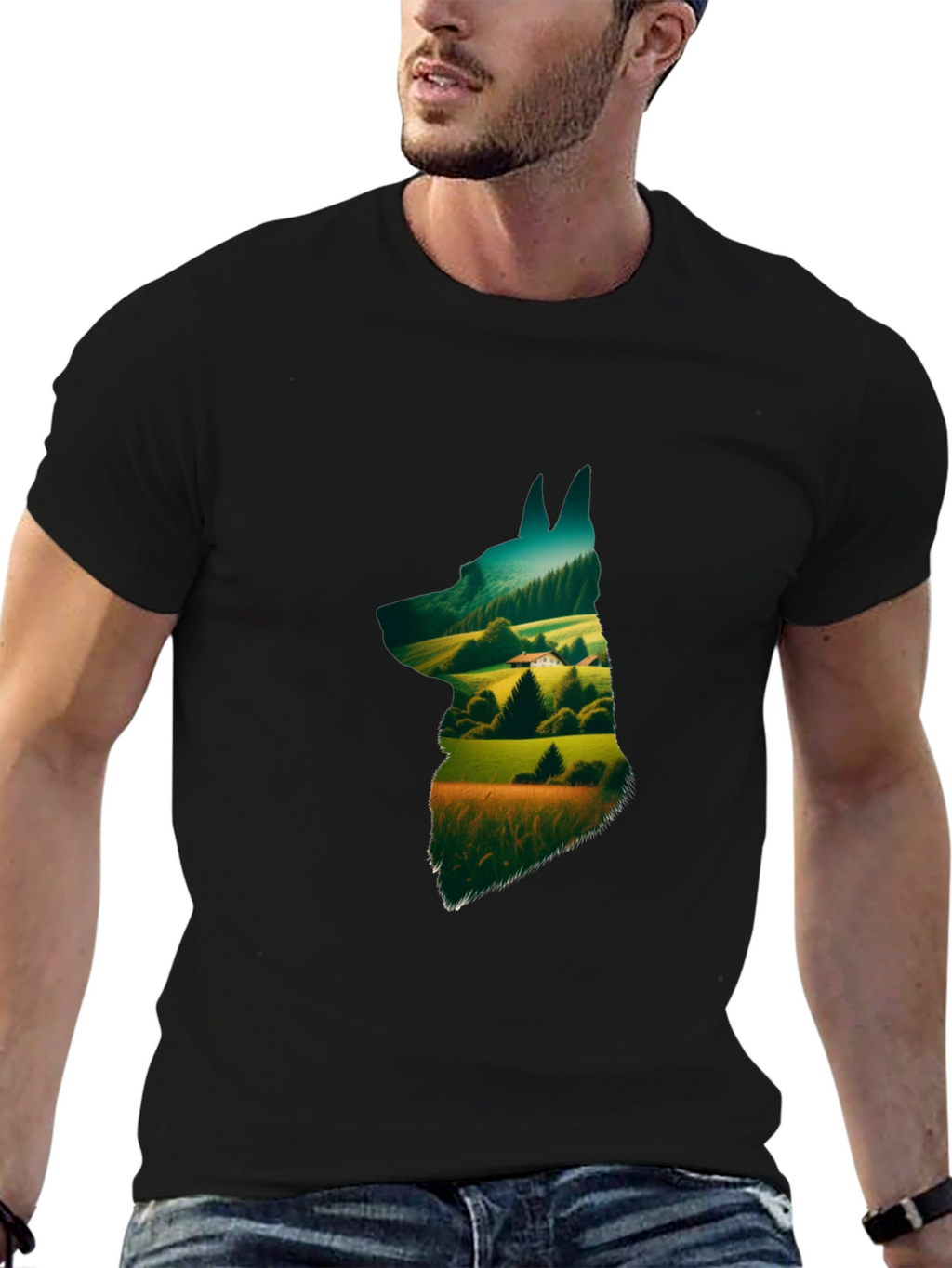 Nature Dog Graphic Tee - Stylish Black Cotton Shirt