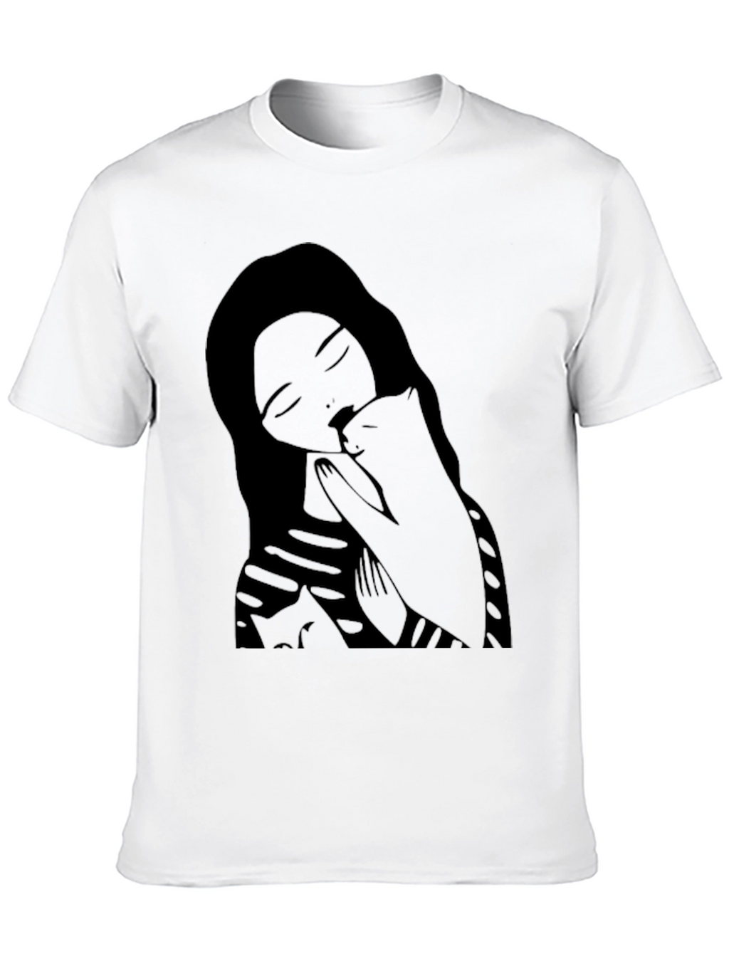 Woman and Cat Graphic Black Tee Shirt