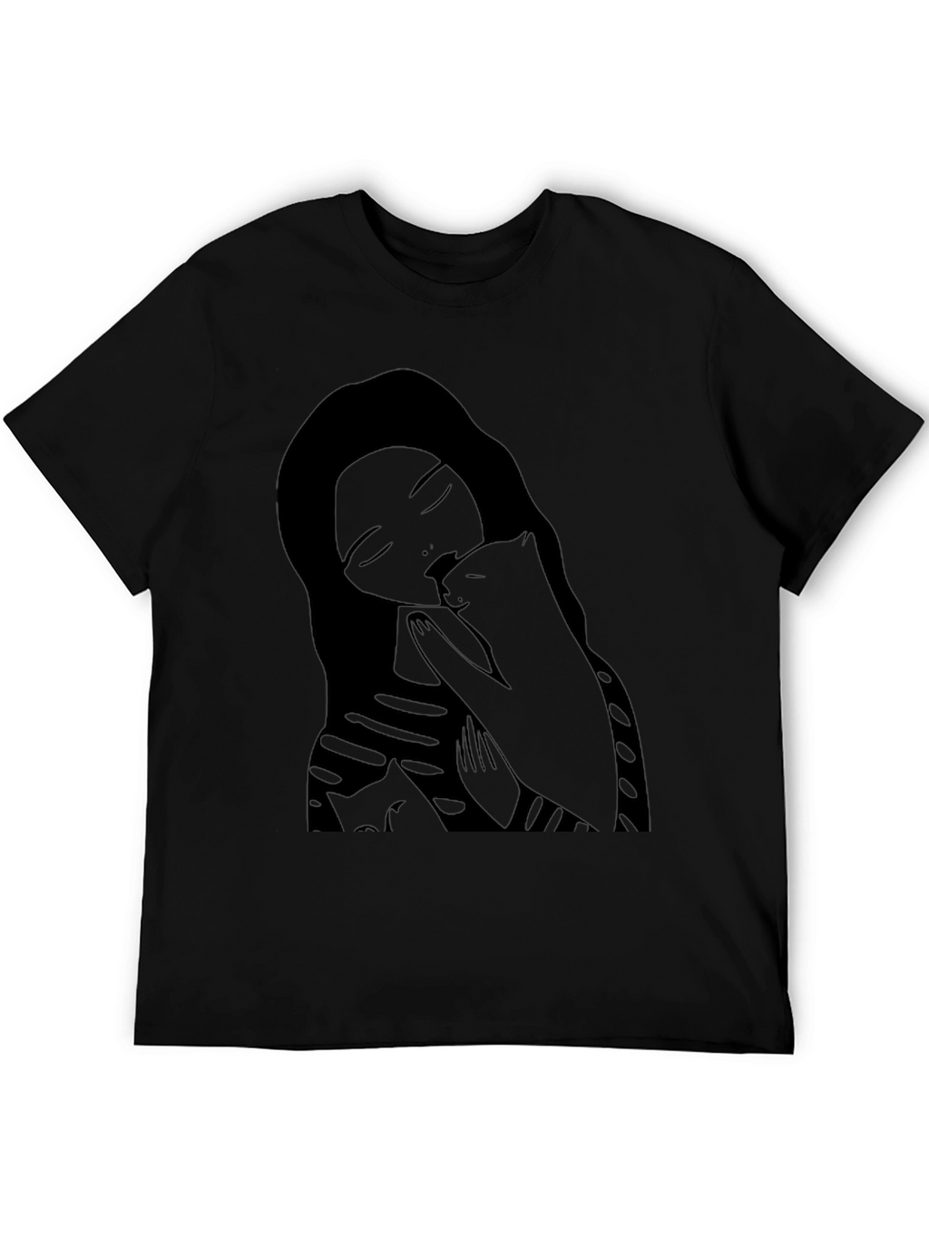 Woman and Cat Graphic Black Tee Shirt