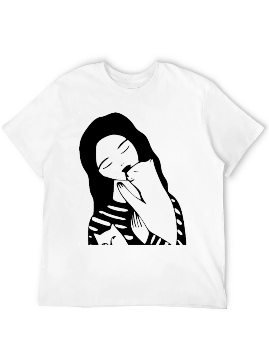 Woman and Cat Graphic Black Tee Shirt