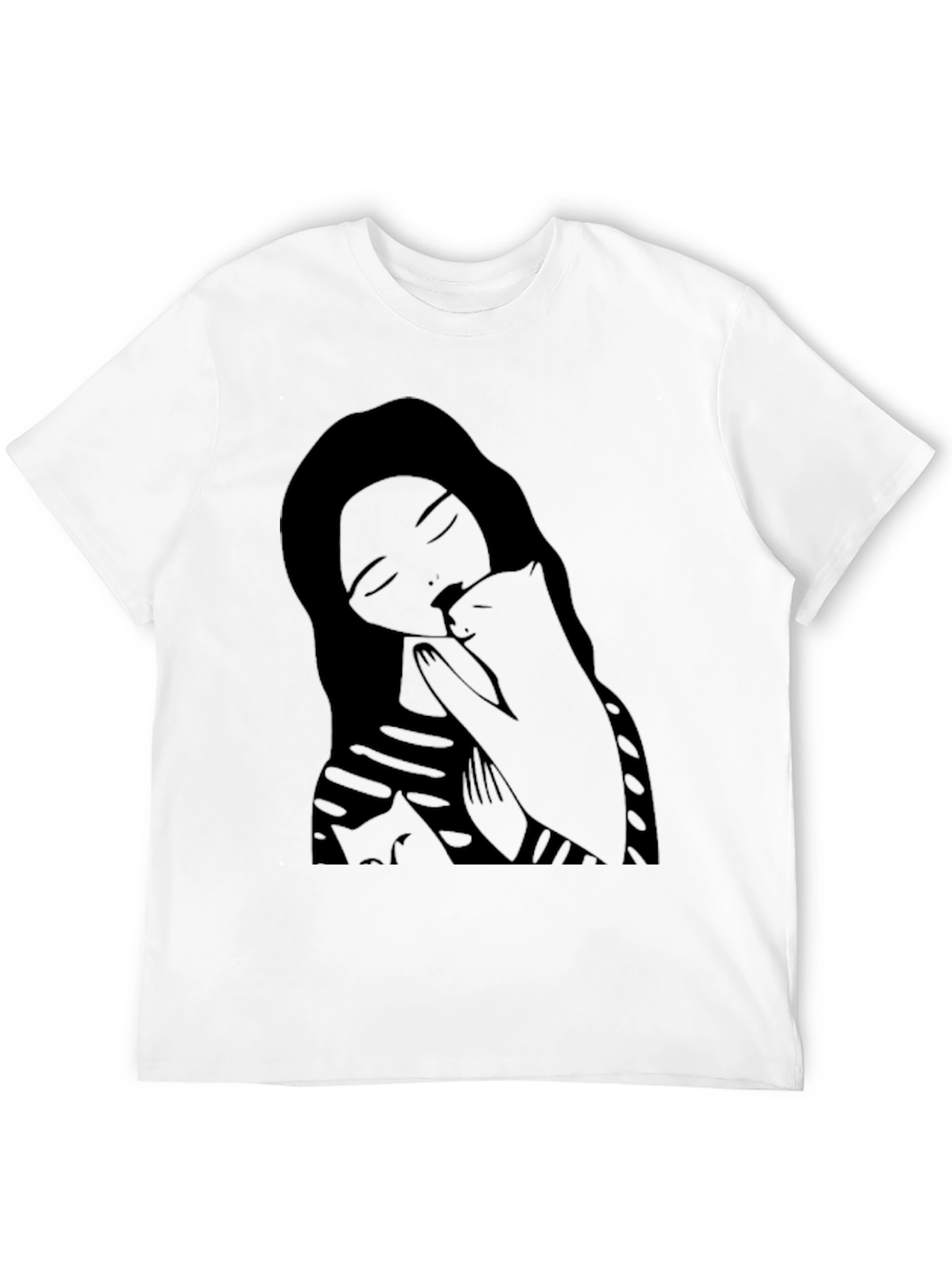 Woman and Cat Graphic Black Tee Shirt