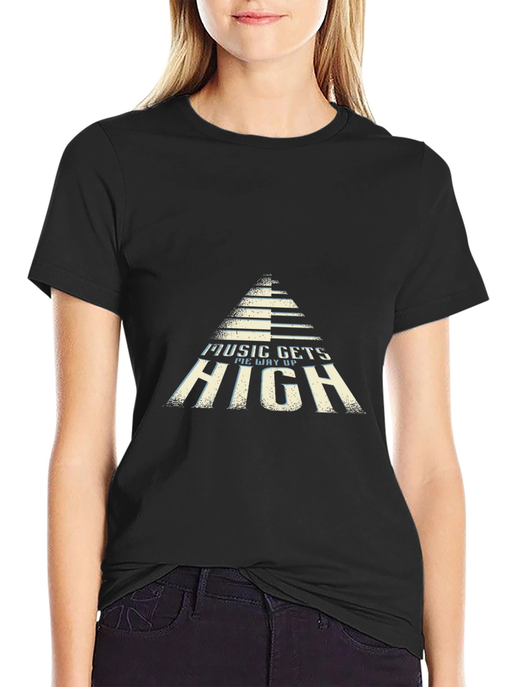 Music Gets Me Way Up Black Graphic Tee
