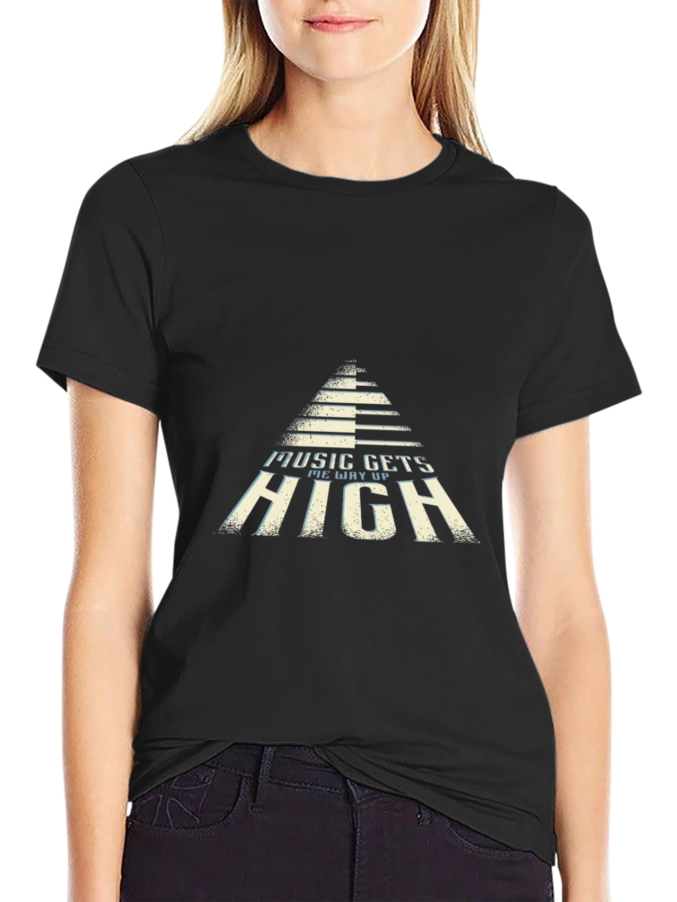 Music Gets Me Way Up Black Graphic Tee