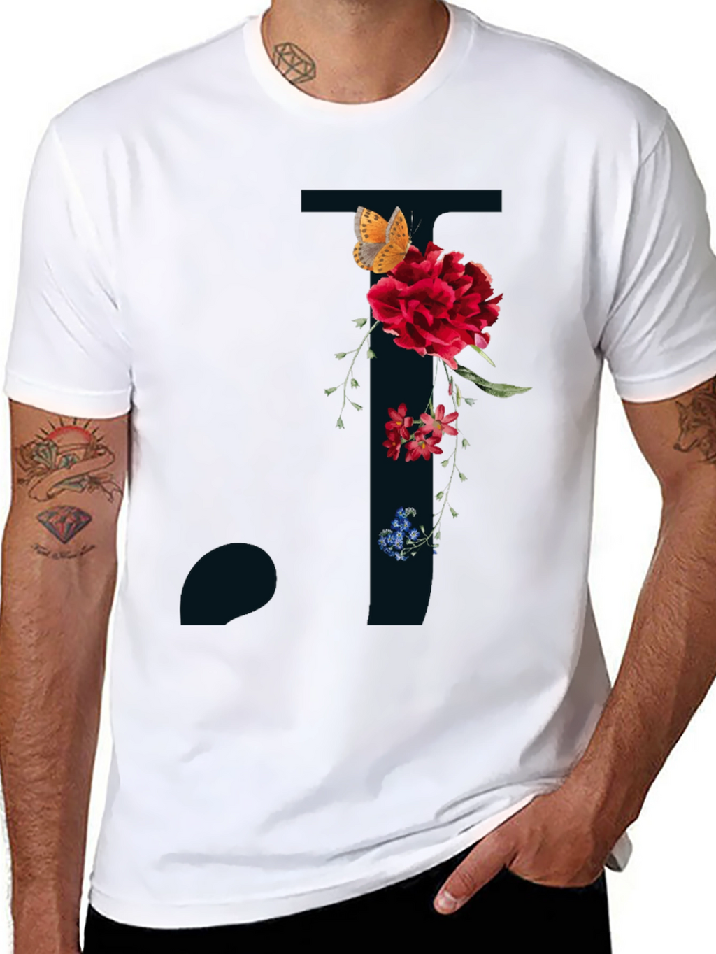 Floral Letter T Shirt - Stylish Initial Tee