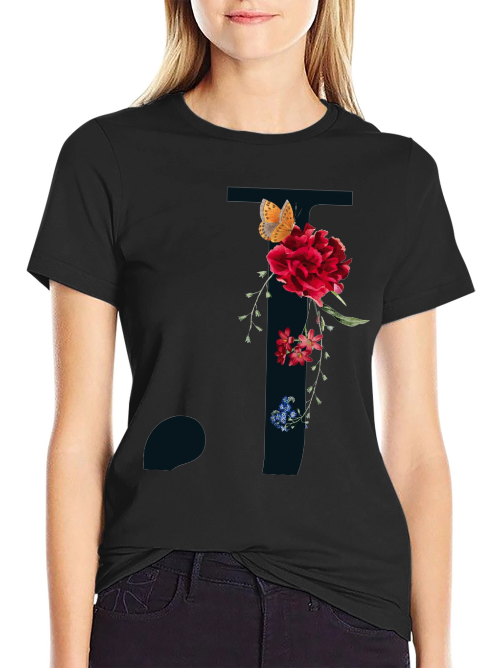 Floral Letter T Shirt - Stylish Initial Tee
