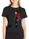 Floral Letter T Shirt - Stylish Initial Tee