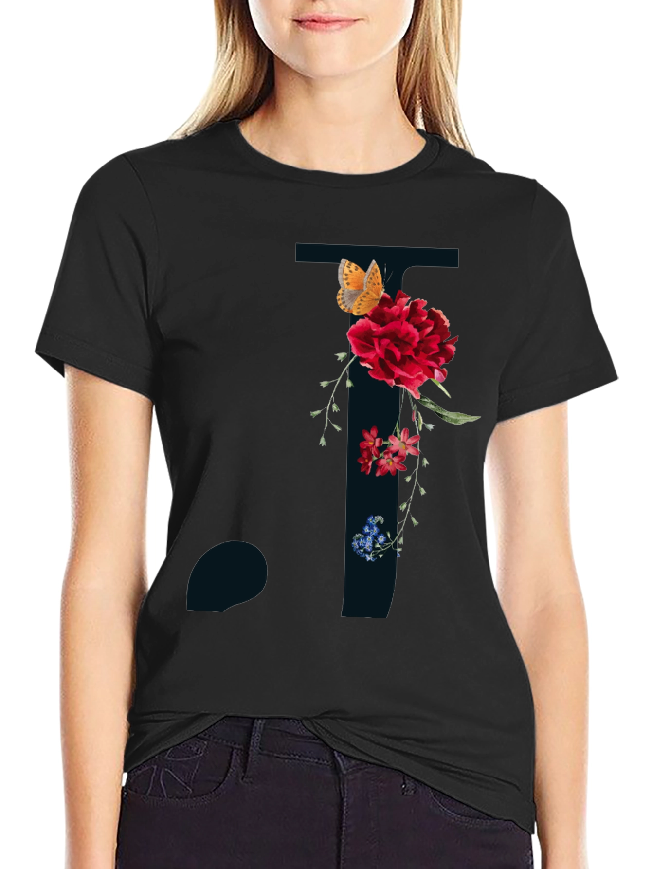 Floral Letter T Shirt - Stylish Initial Tee