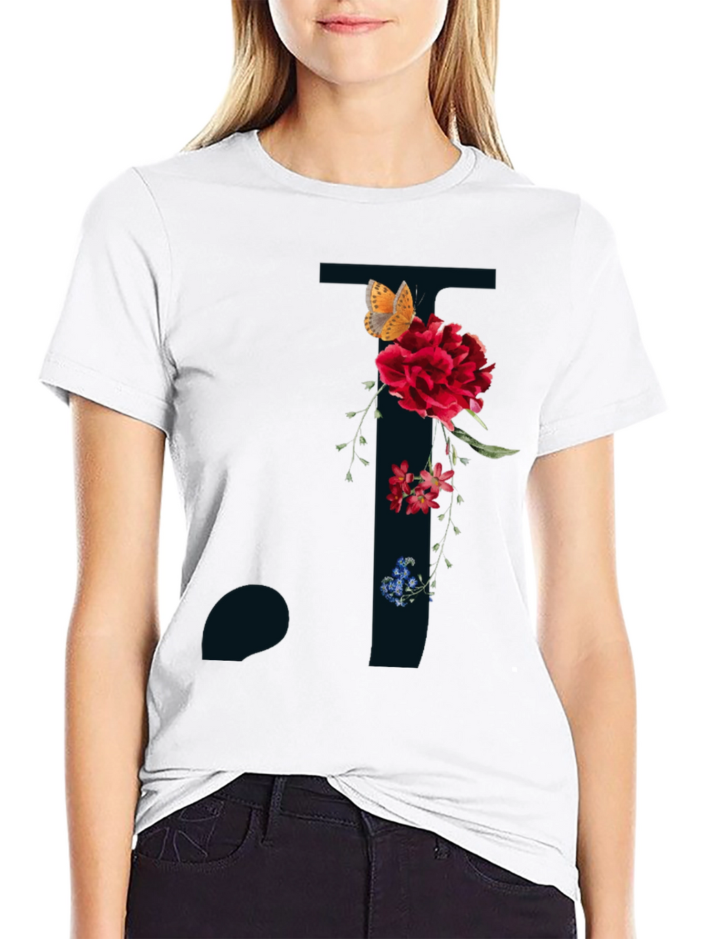 Floral Letter T Shirt - Stylish Initial Tee