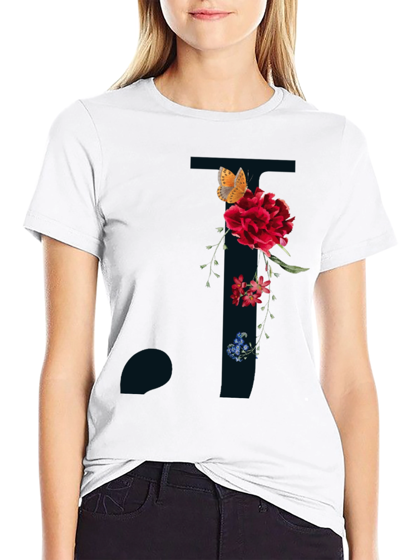 Floral Letter T Shirt - Stylish Initial Tee