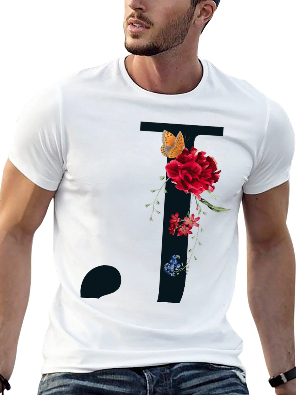 Floral Letter T Shirt - Stylish Initial Tee