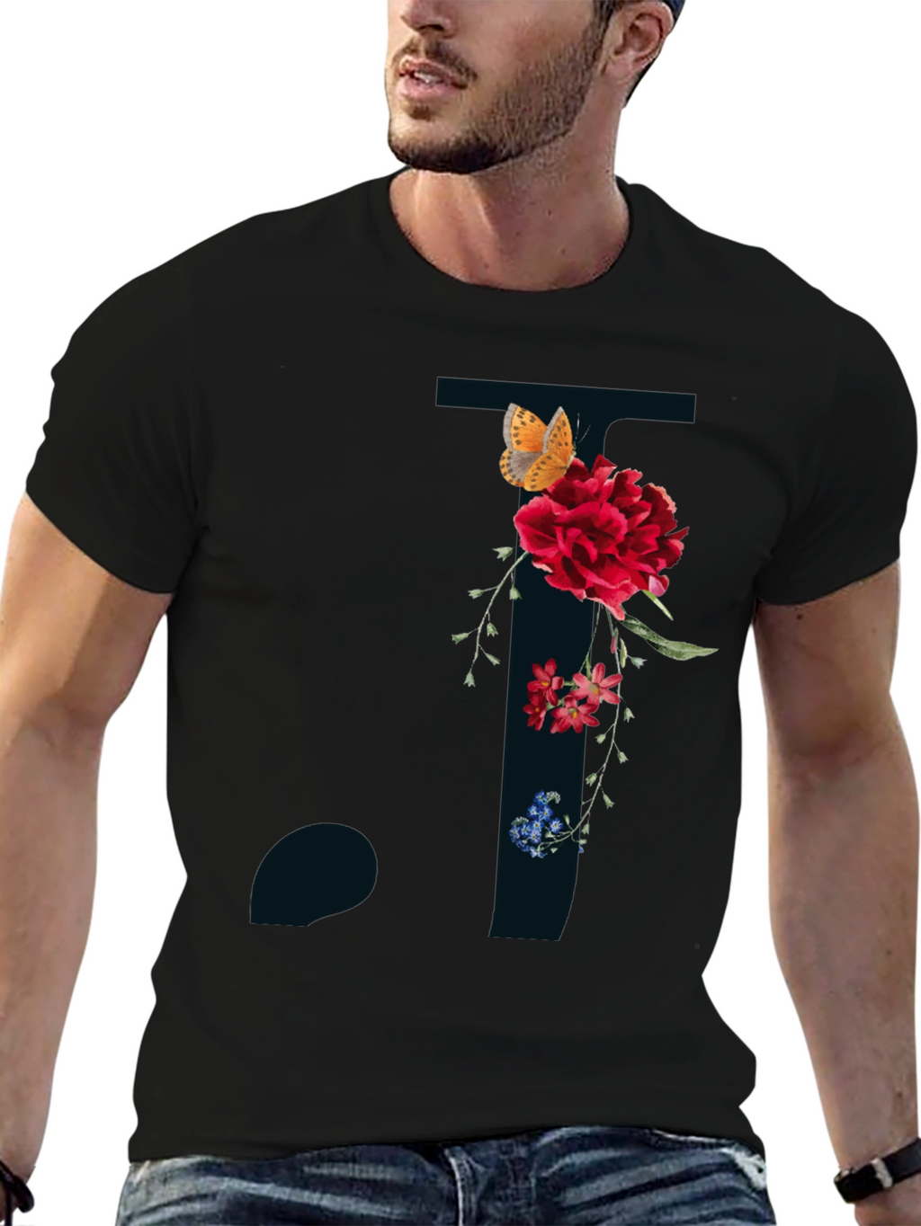 Floral Letter T Shirt - Stylish Initial Tee