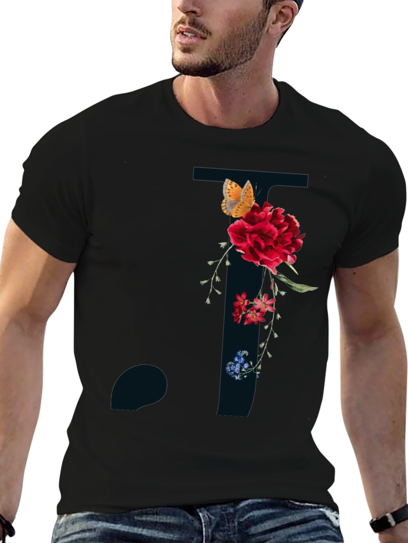 Floral Letter T Shirt - Stylish Initial Tee
