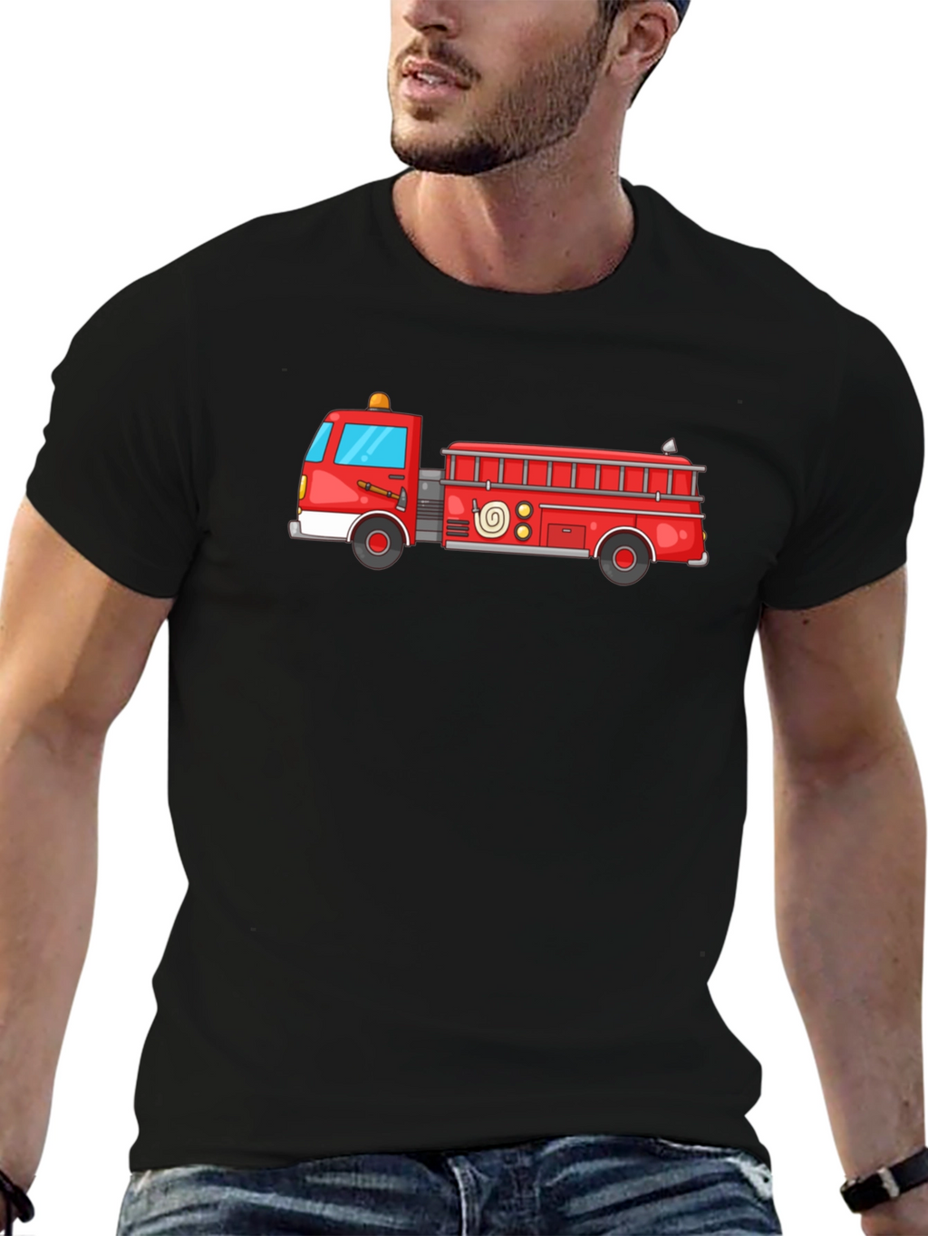 Fire Truck Graphic Tee - Black Cotton T-Shirt