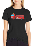 Fire Truck Graphic Tee - Black Cotton T-Shirt