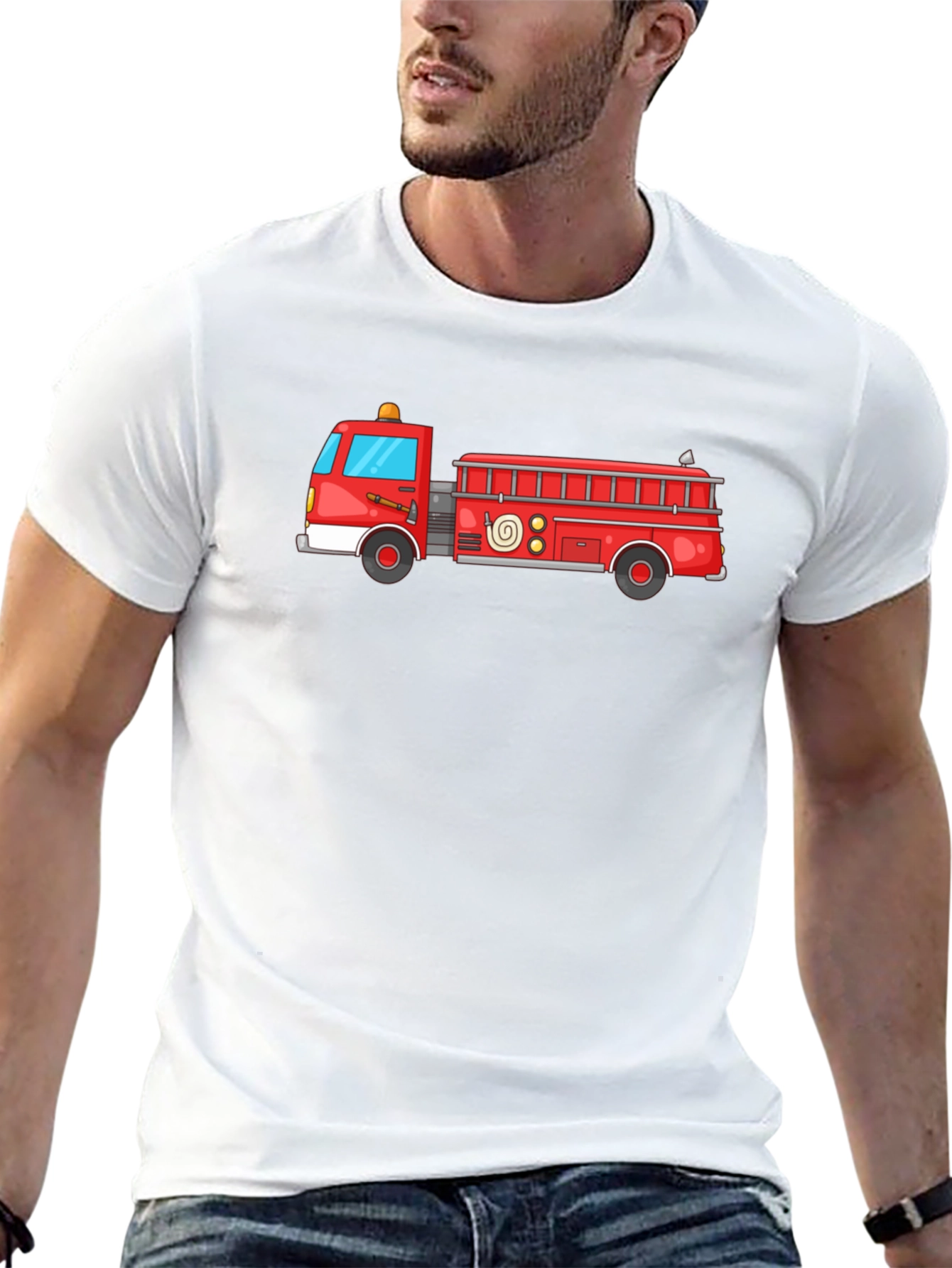 Fire Truck Graphic Tee - Black Cotton T-Shirt