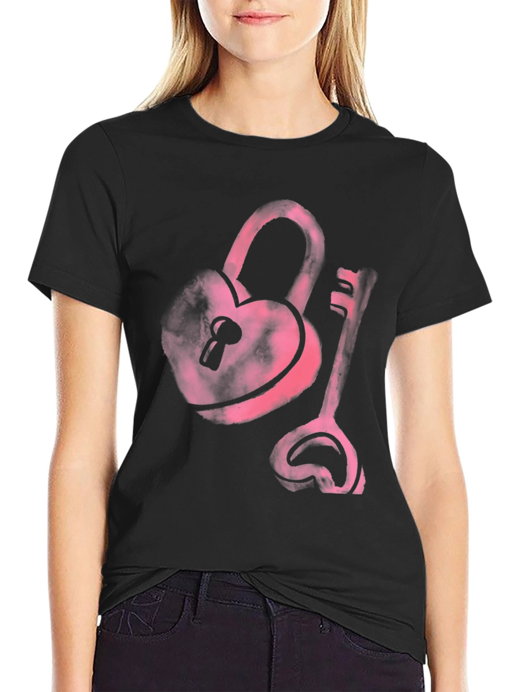 Heart Lock and Key Black T-Shirt