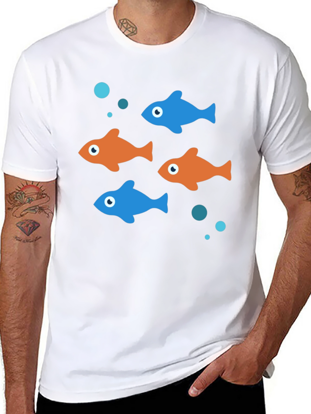 Fun Fish Graphic Tee - Black Cotton T-Shirt