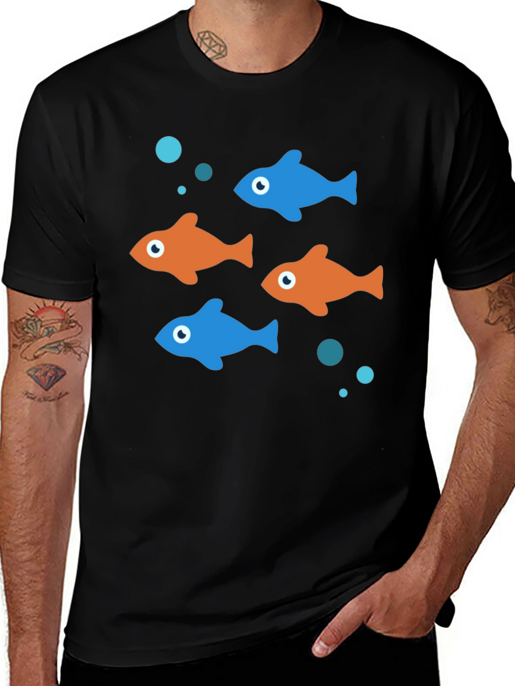 Fun Fish Graphic Tee - Black Cotton T-Shirt