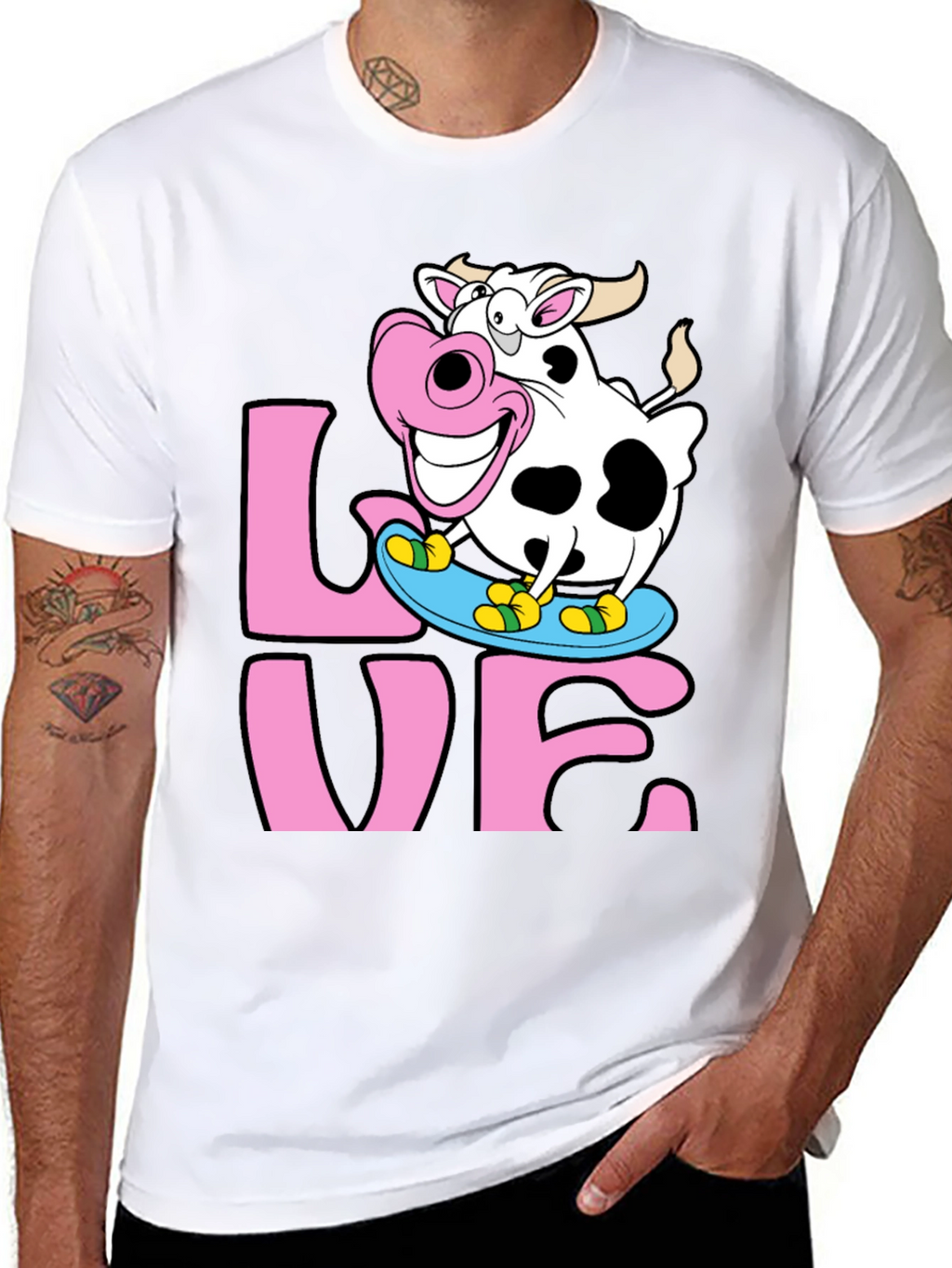 Skateboarding Cow Graphic Tee - Love Dairy Funny