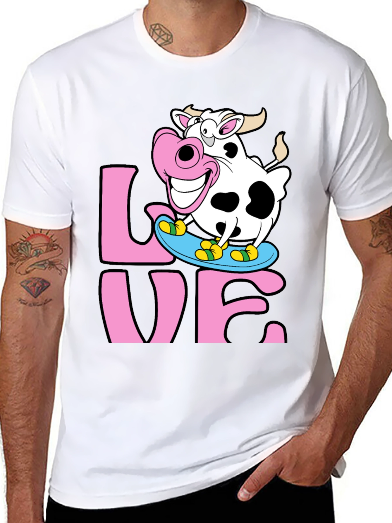 Skateboarding Cow Graphic Tee - Love Dairy Funny