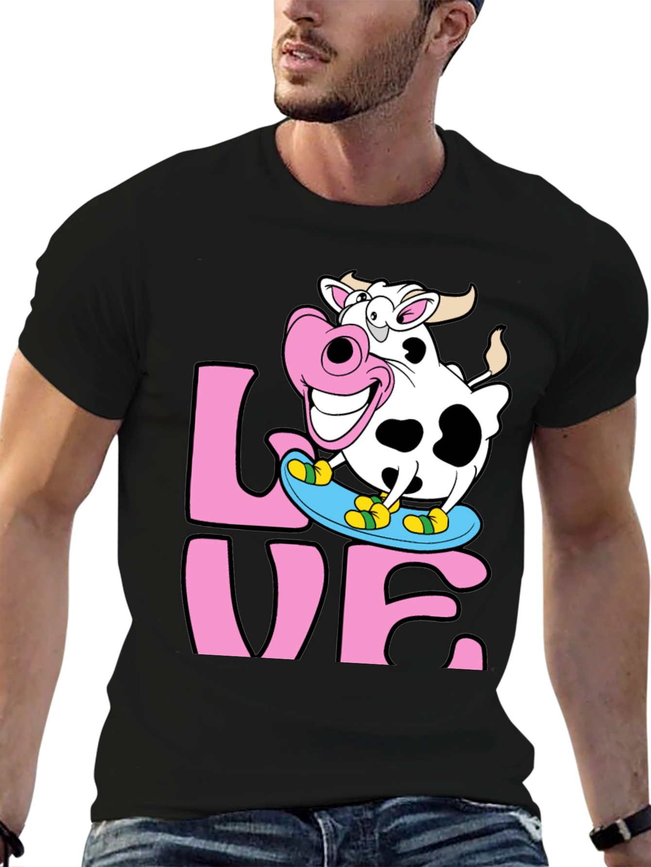 Skateboarding Cow Graphic Tee - Love Dairy Funny