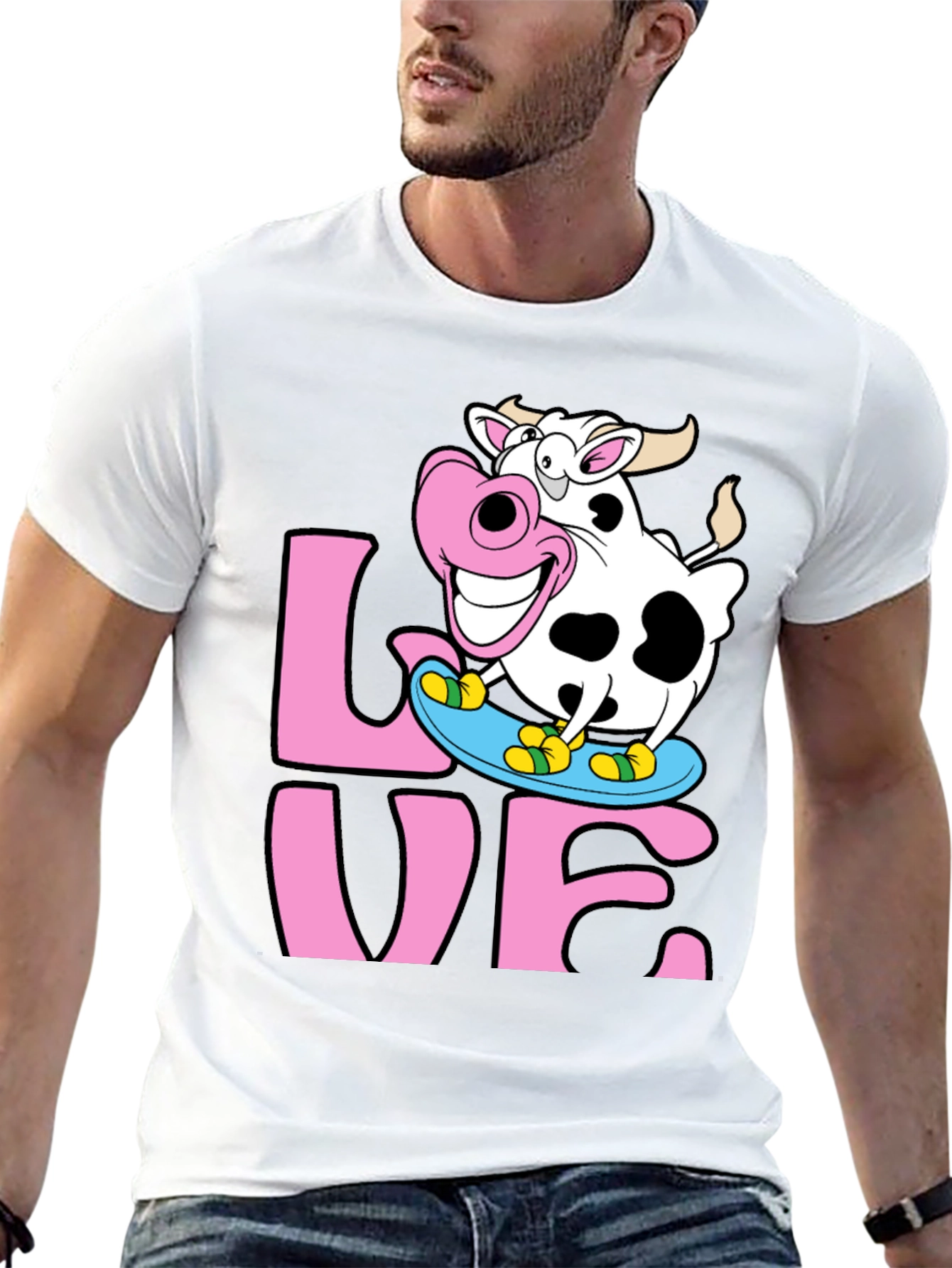 Skateboarding Cow Graphic Tee - Love Dairy Funny