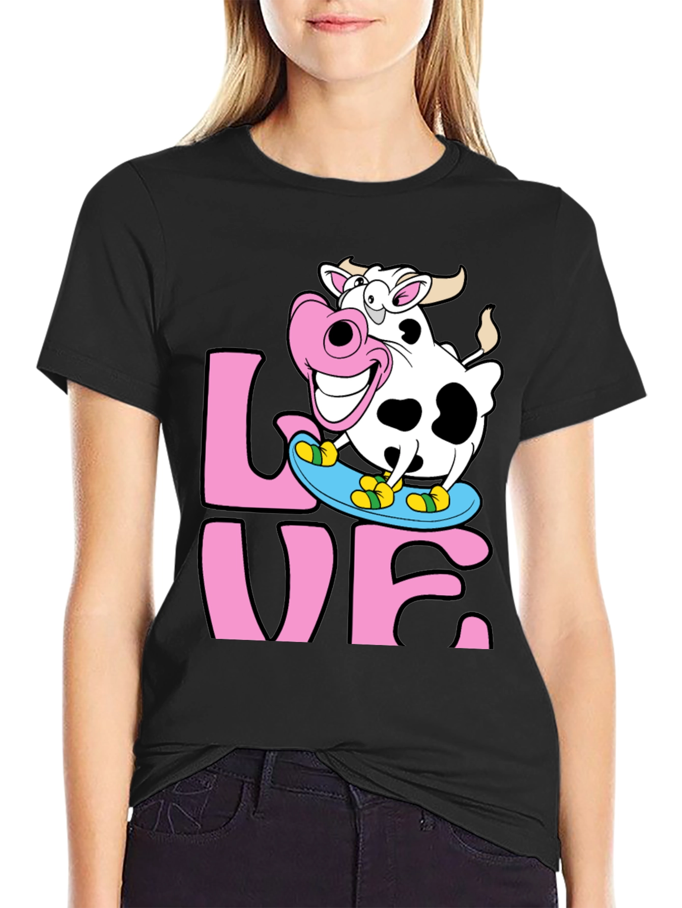 Skateboarding Cow Graphic Tee - Love Dairy Funny