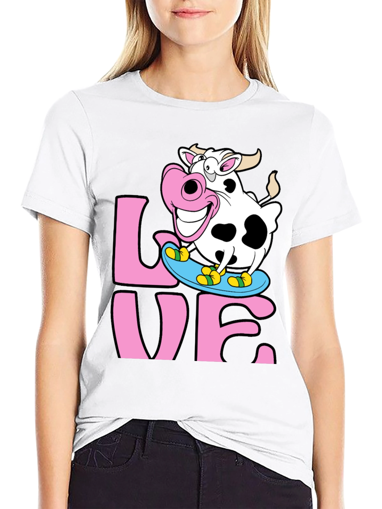 Skateboarding Cow Graphic Tee - Love Dairy Funny
