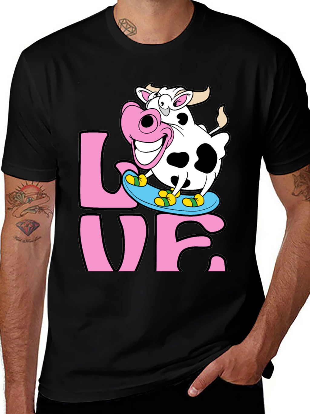 Skateboarding Cow Graphic Tee - Love Dairy Funny