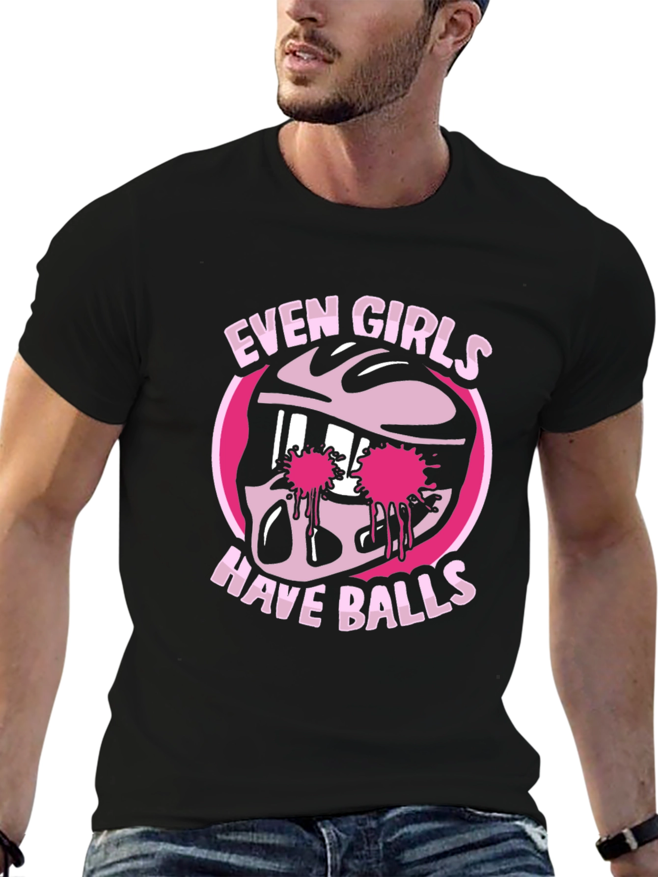 Even Girls Have Balls Pink Graphic Tee