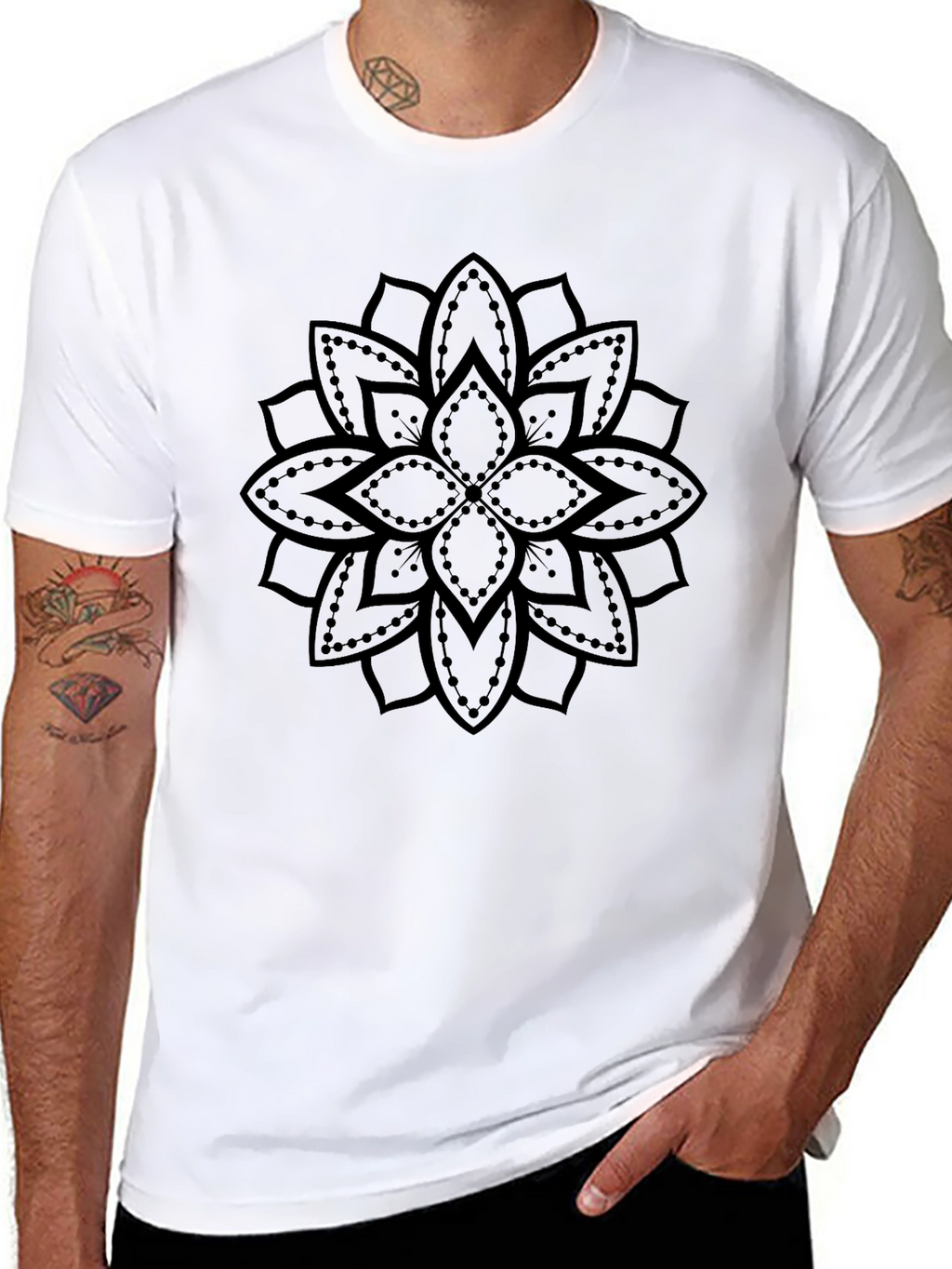 Black Mandala Graphic Tee - Stylish Unisex Cotton T-Shirt