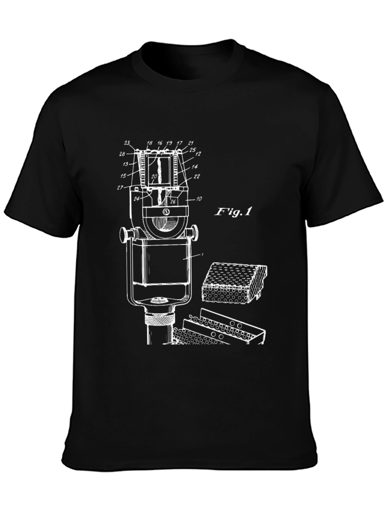 Vintage Microphone Blueprint Black T-Shirt