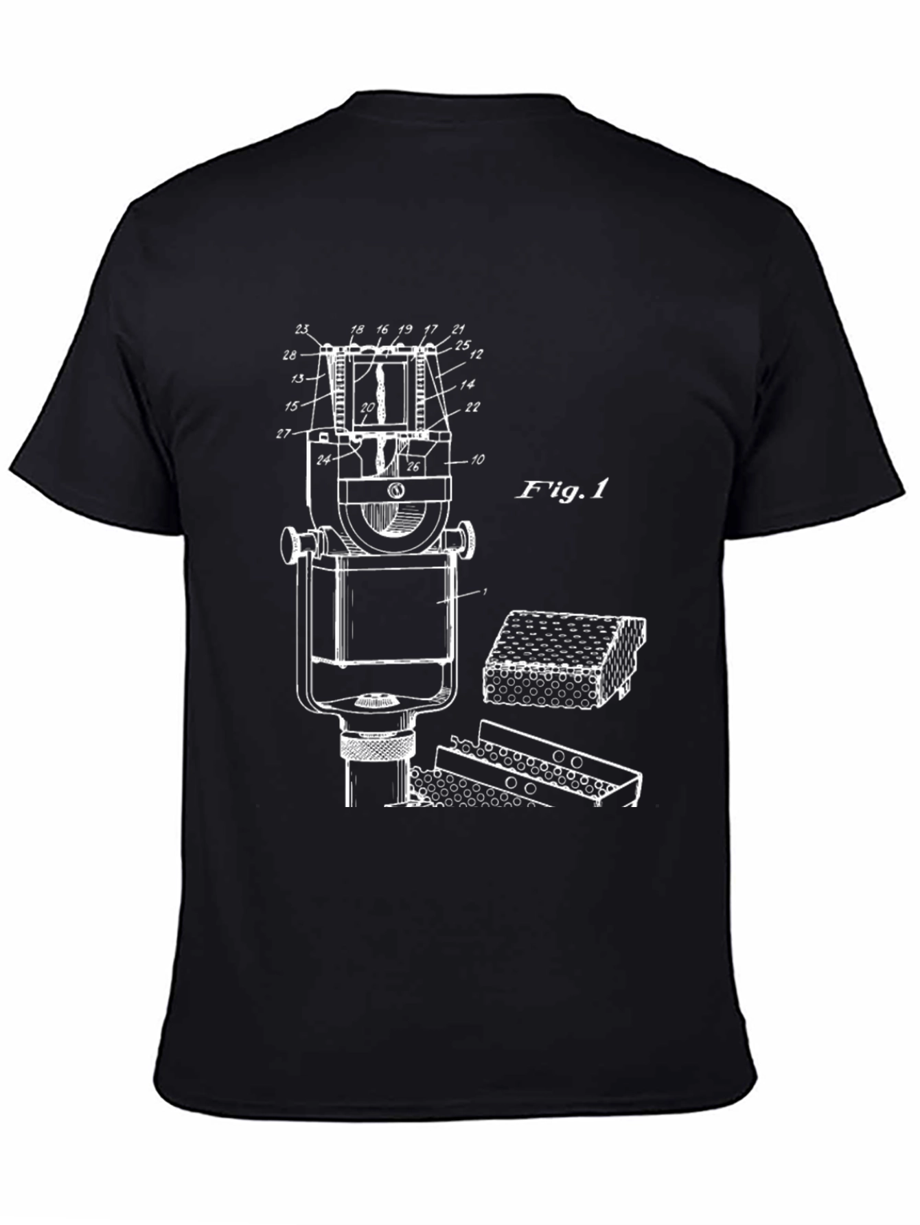 Vintage Microphone Blueprint Black T-Shirt