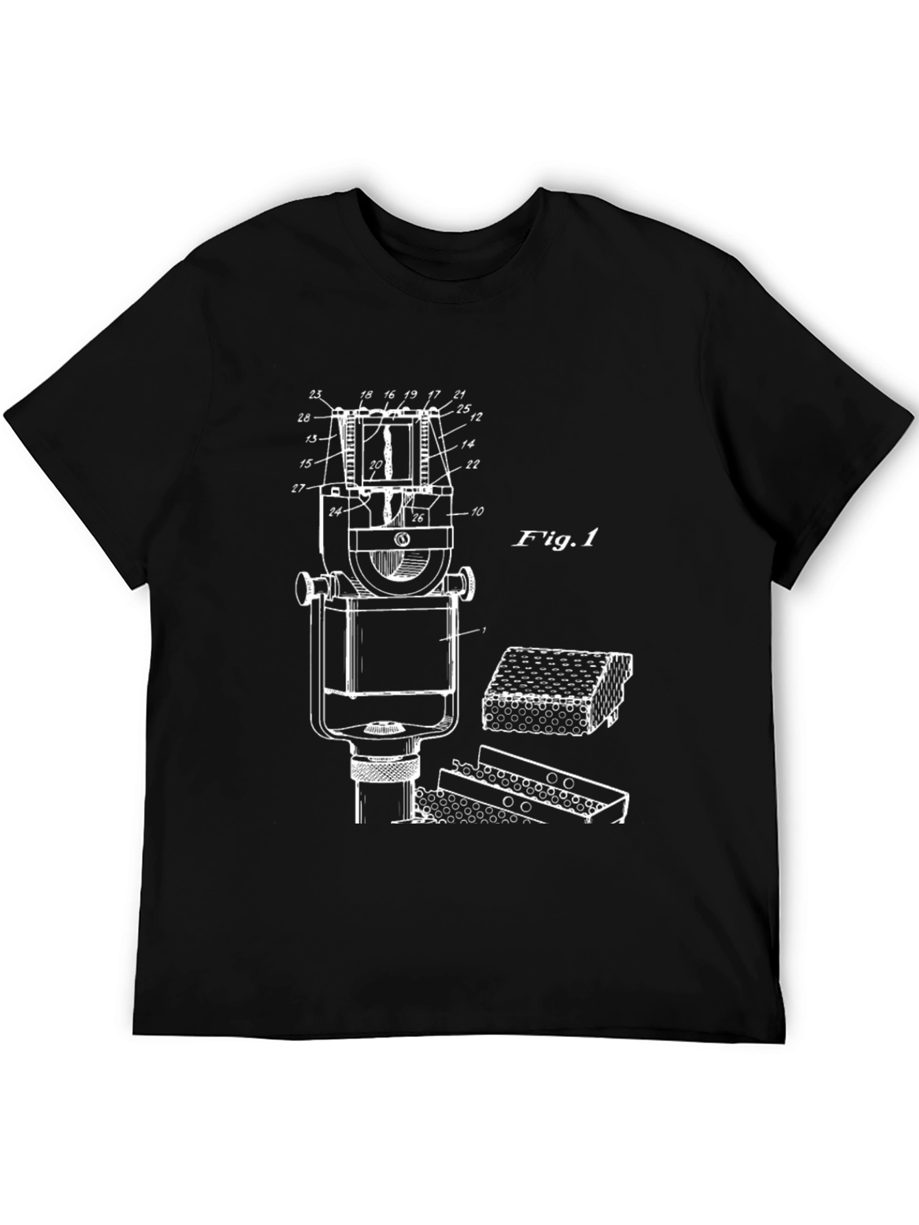 Vintage Microphone Blueprint Black T-Shirt