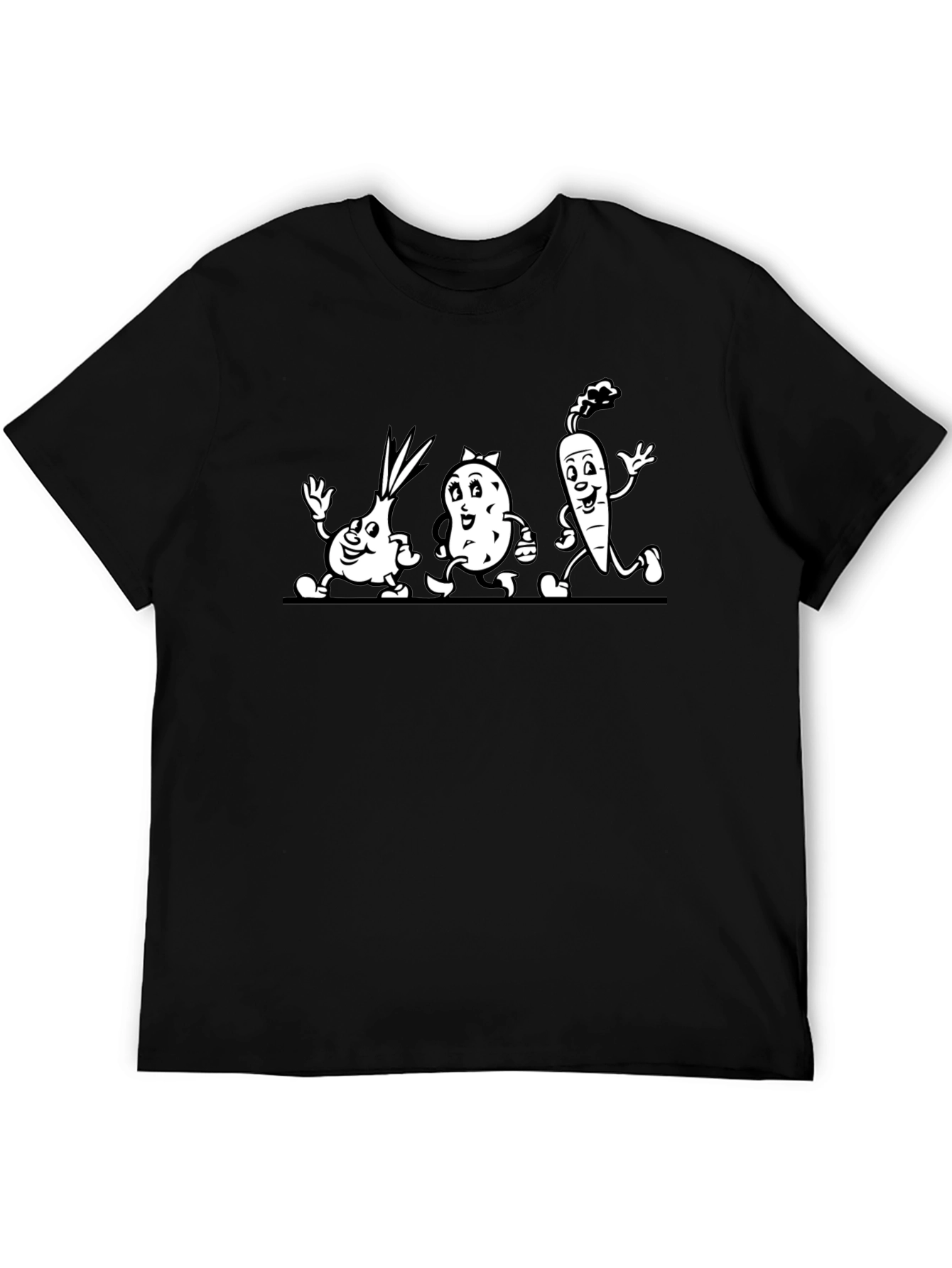 Cartoon Veggie Crew Black T-Shirt