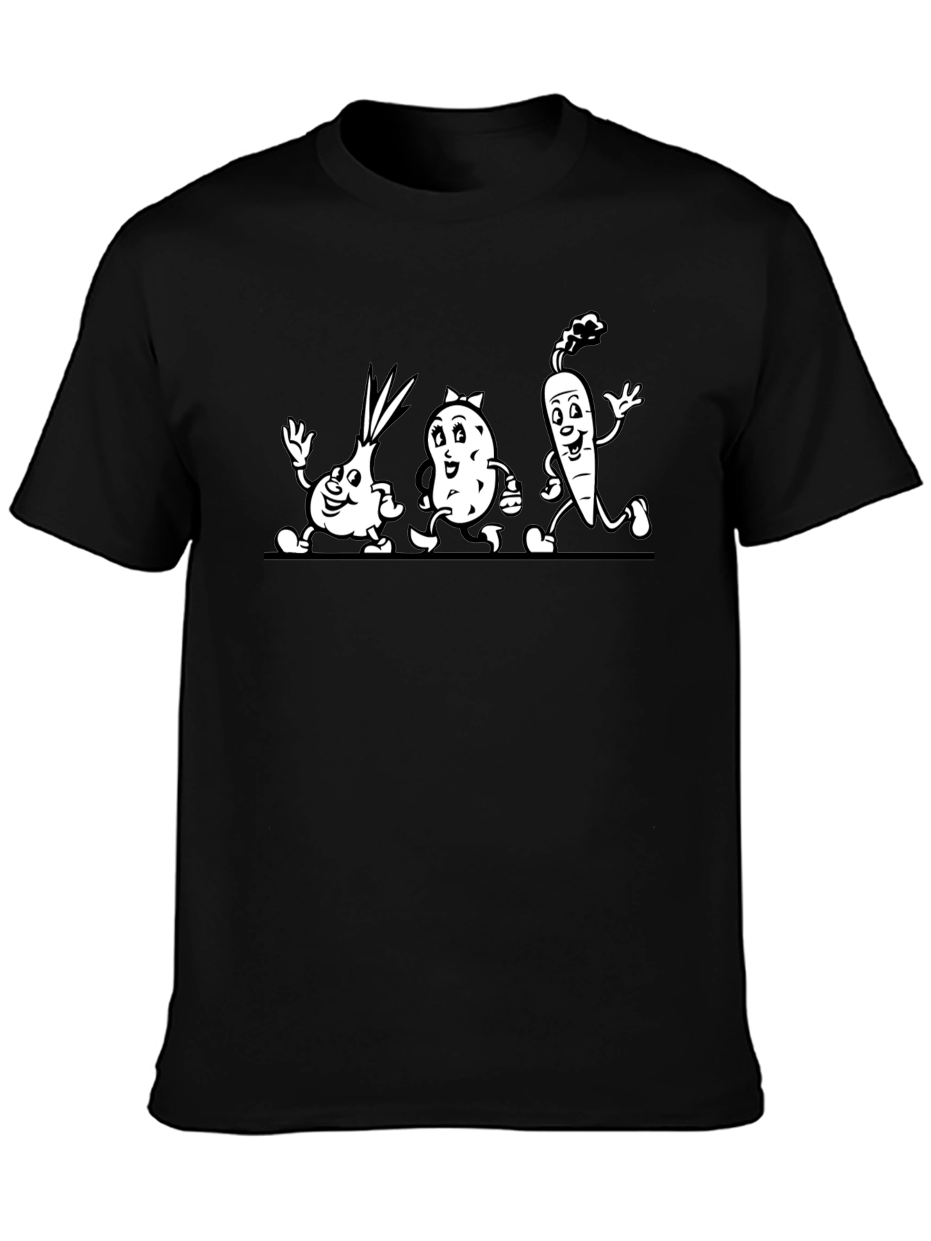 Cartoon Veggie Crew Black T-Shirt