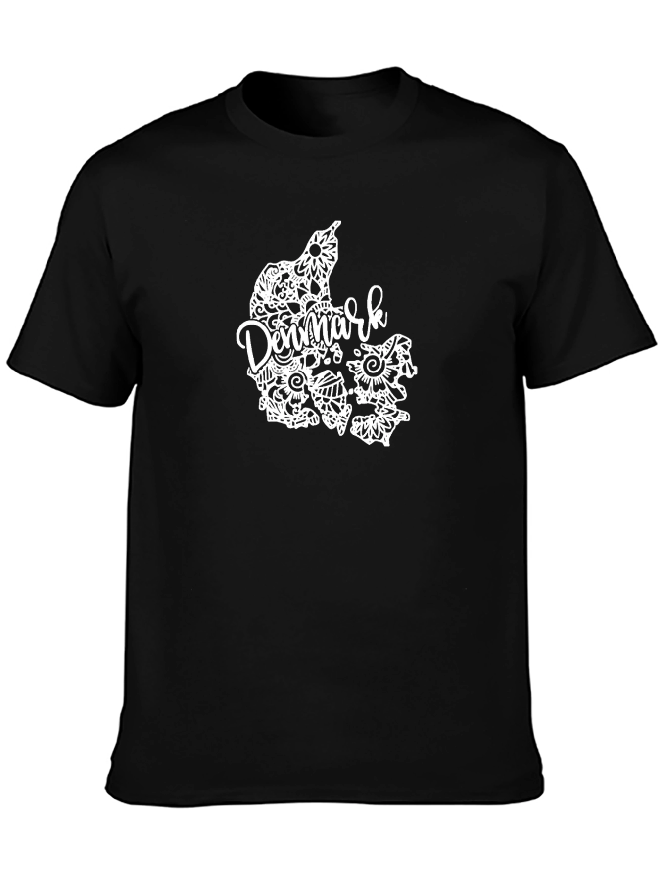 Denmark Floral Map Tee - Black Cotton T-Shirt