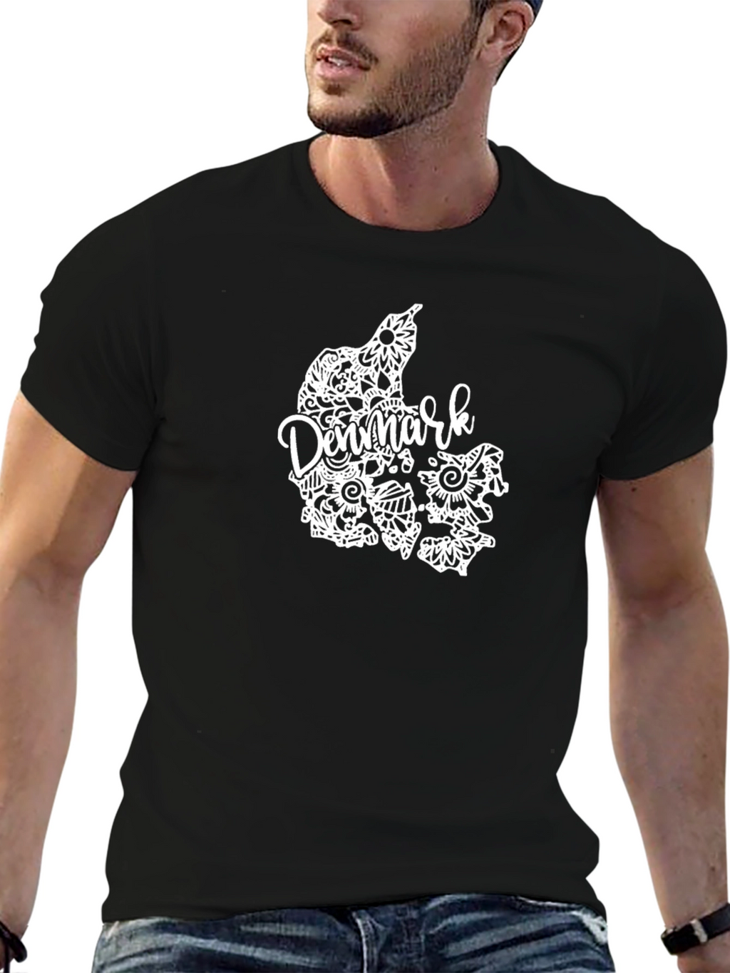 Denmark Floral Map Tee - Black Cotton T-Shirt