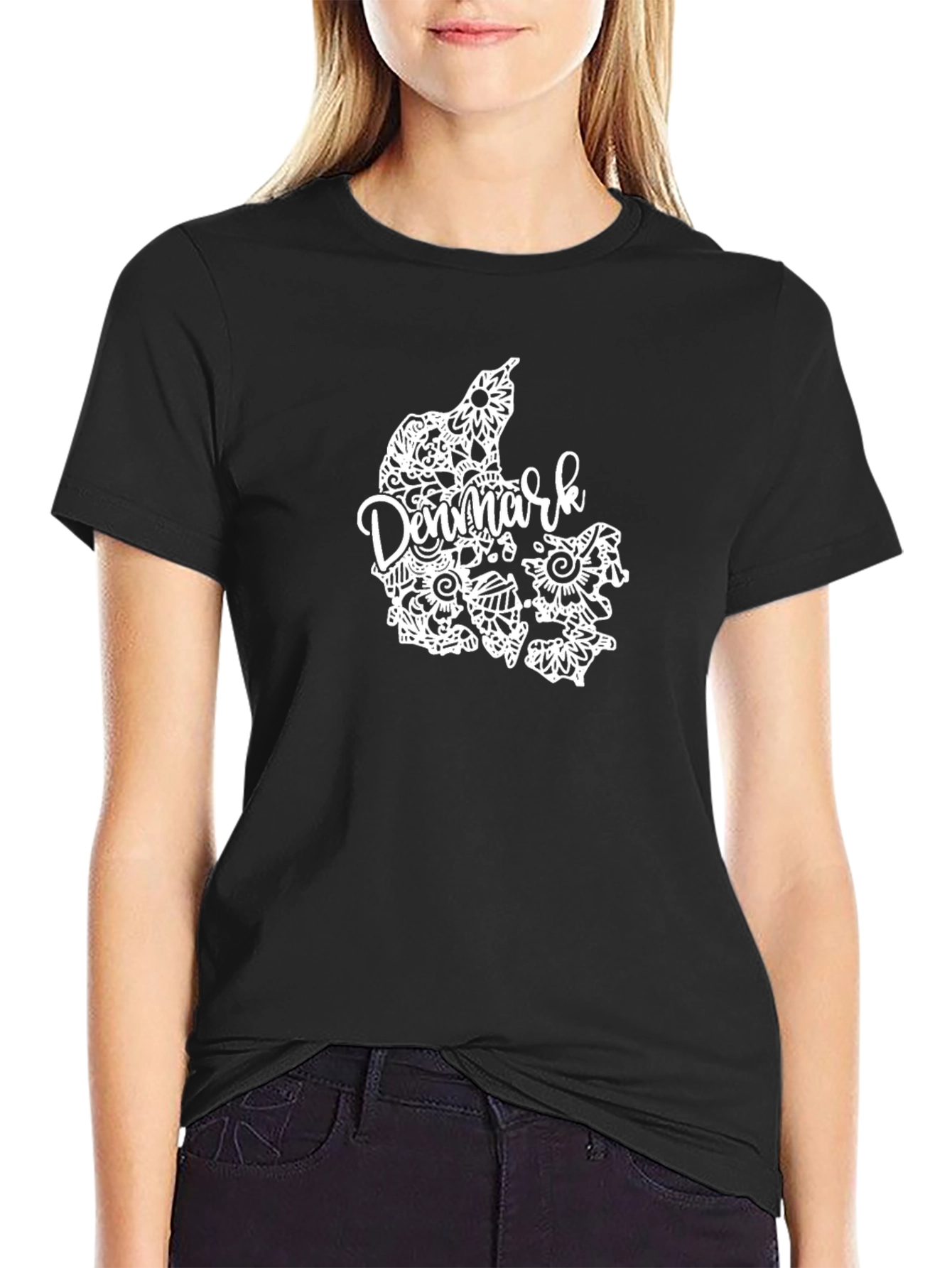Denmark Floral Map Tee - Black Cotton T-Shirt