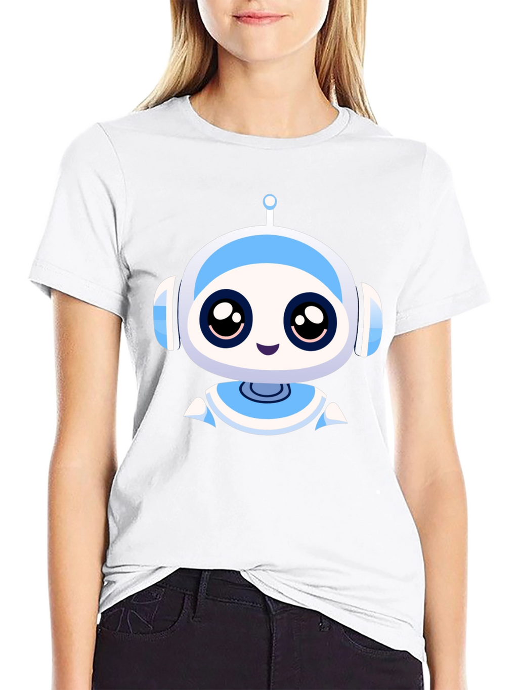 Cute Robot Graphic Black T-Shirt