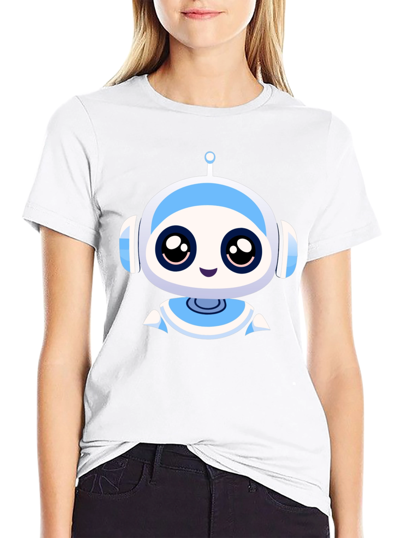 Cute Robot Graphic Black T-Shirt