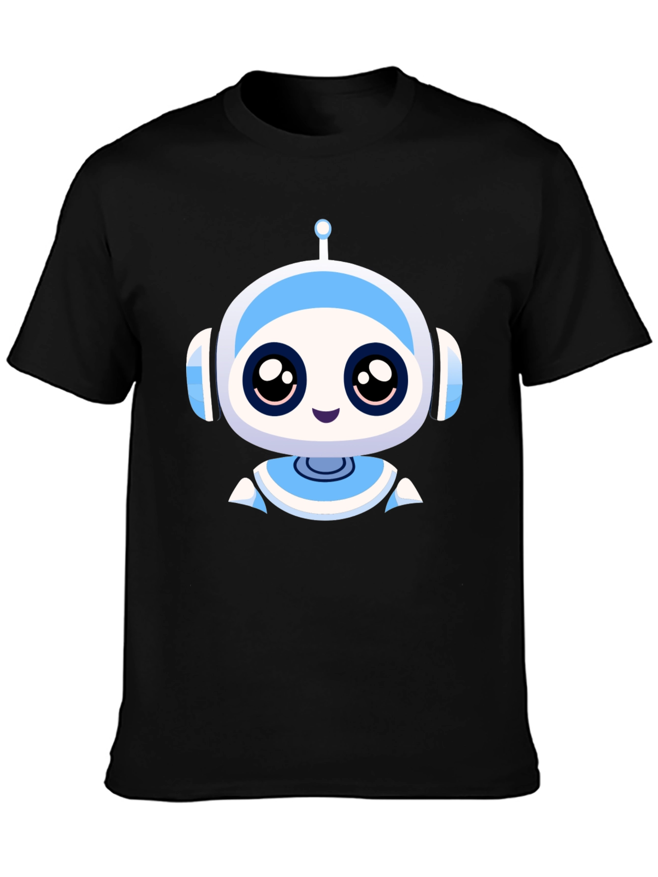 Cute Robot Graphic Black T-Shirt