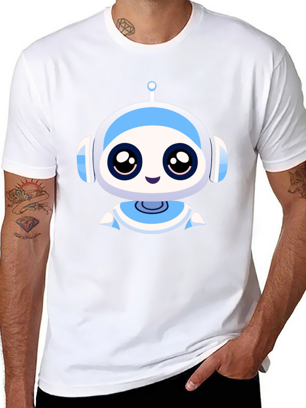 Cute Robot Graphic Black T-Shirt