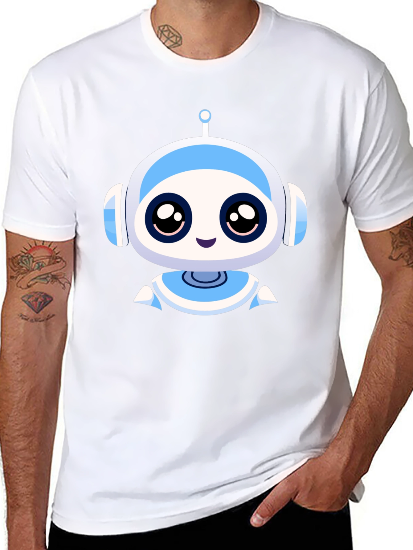 Cute Robot Graphic Black T-Shirt