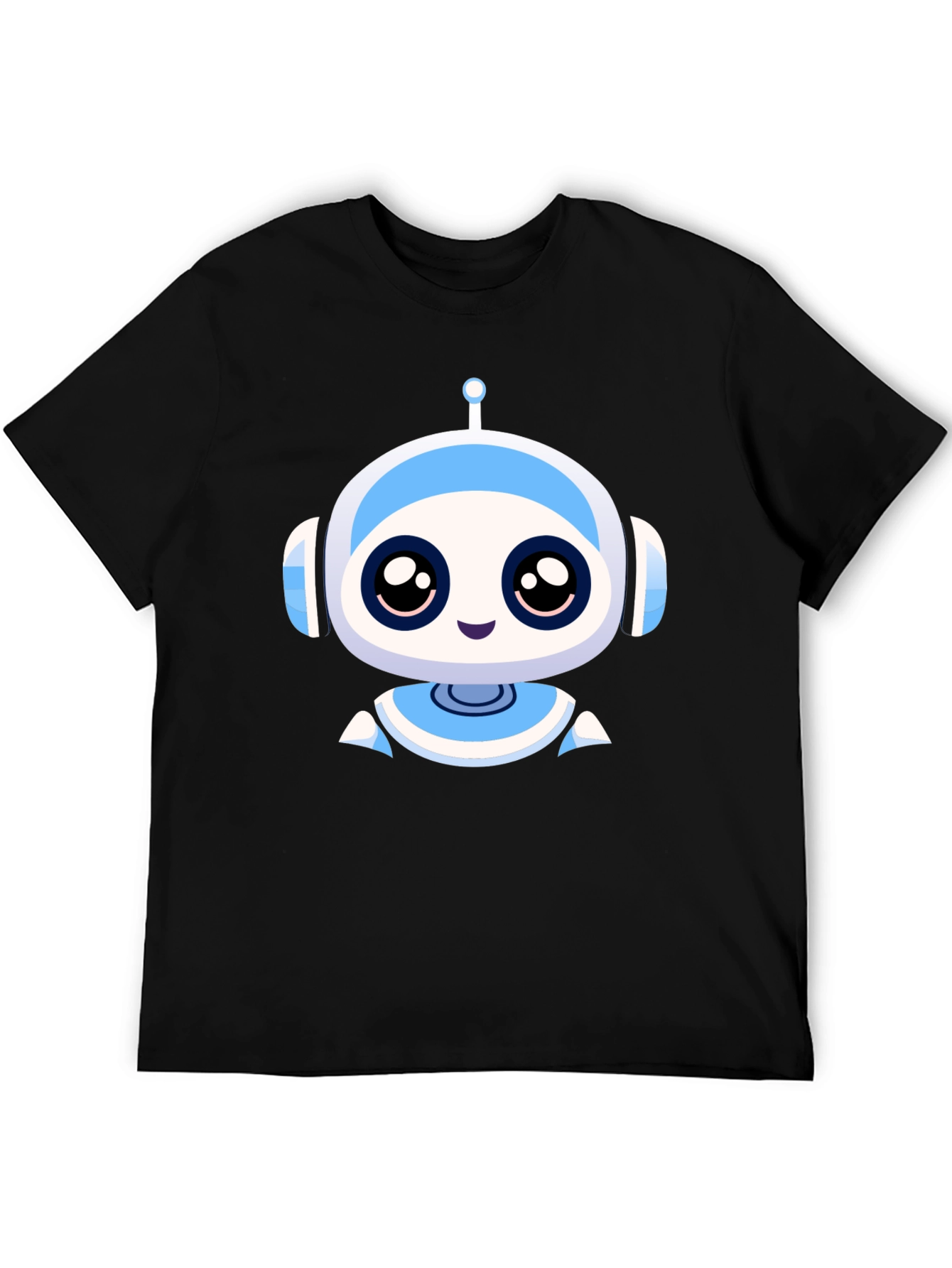Cute Robot Graphic Black T-Shirt