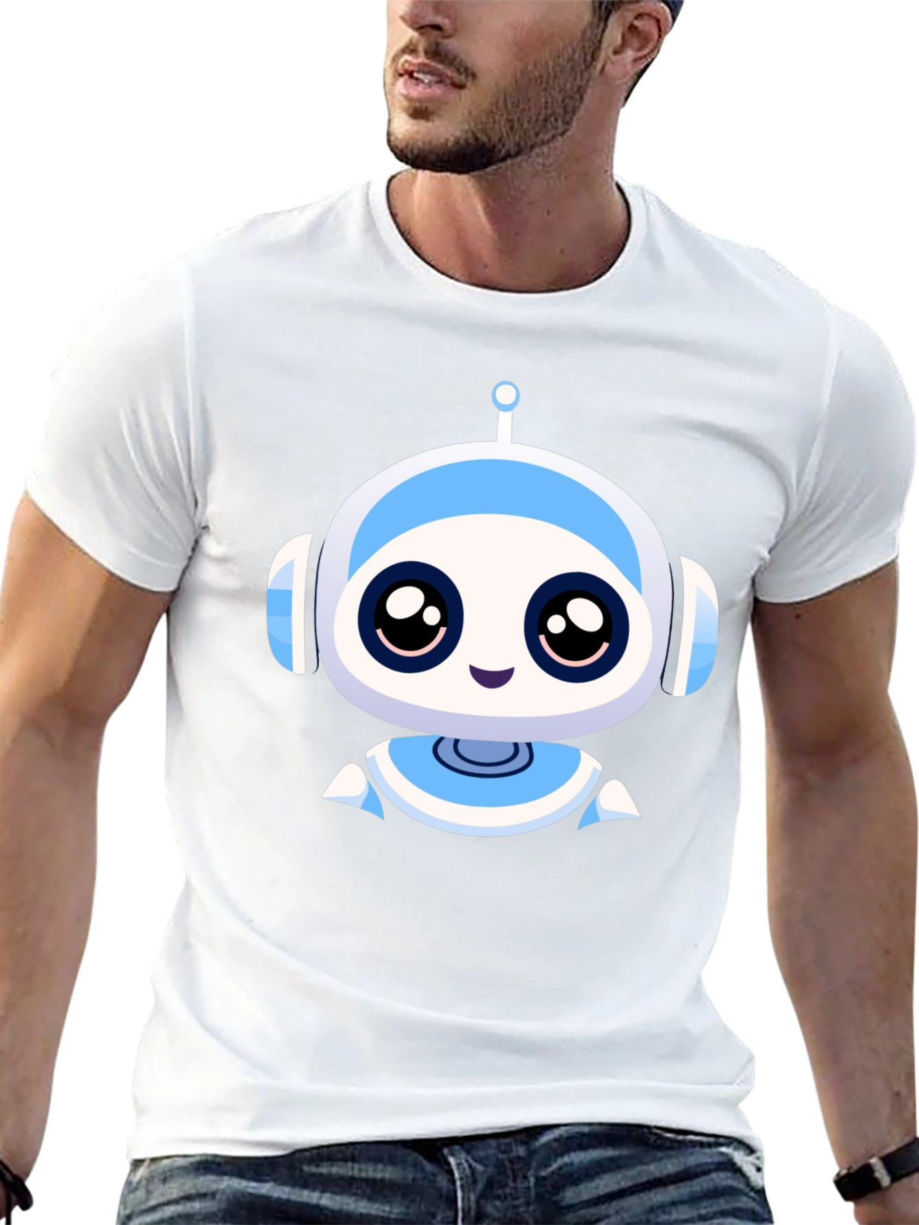 Cute Robot Graphic Black T-Shirt