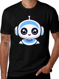 Cute Robot Graphic Black T-Shirt