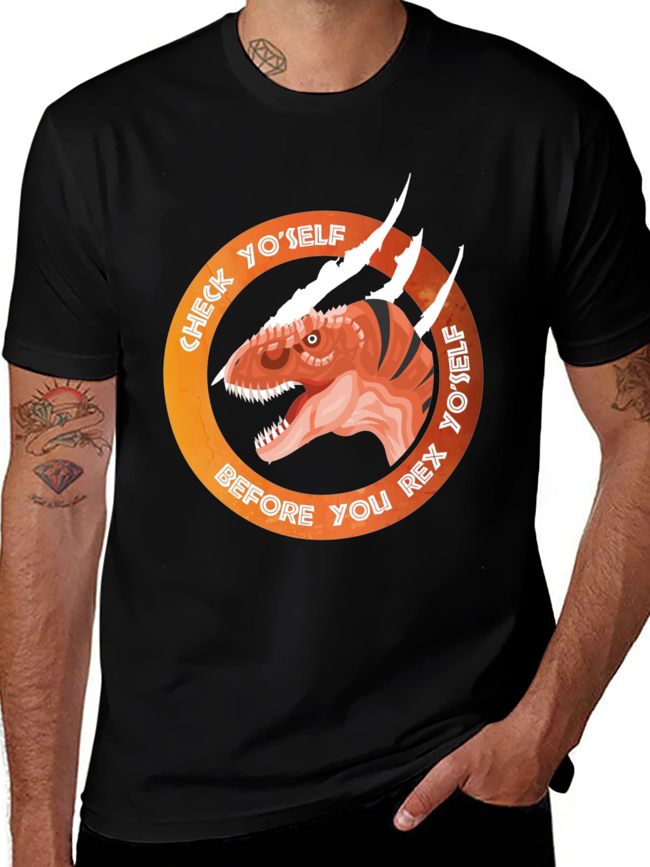 Check Yoself Rex Dinosaur Graphic Tee